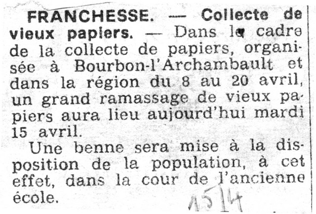 collecte de papier 15 04 1980