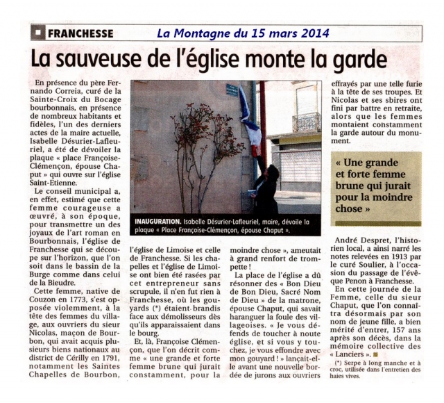 Inauguration Place Françoise Clémençon - La Montagne du 15 mars 2014